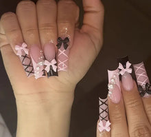 Load image into Gallery viewer, Pretty Nails: Tied Up Black and Pink