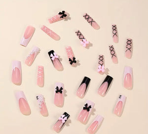 Pretty Nails: Tied Up Black and Pink